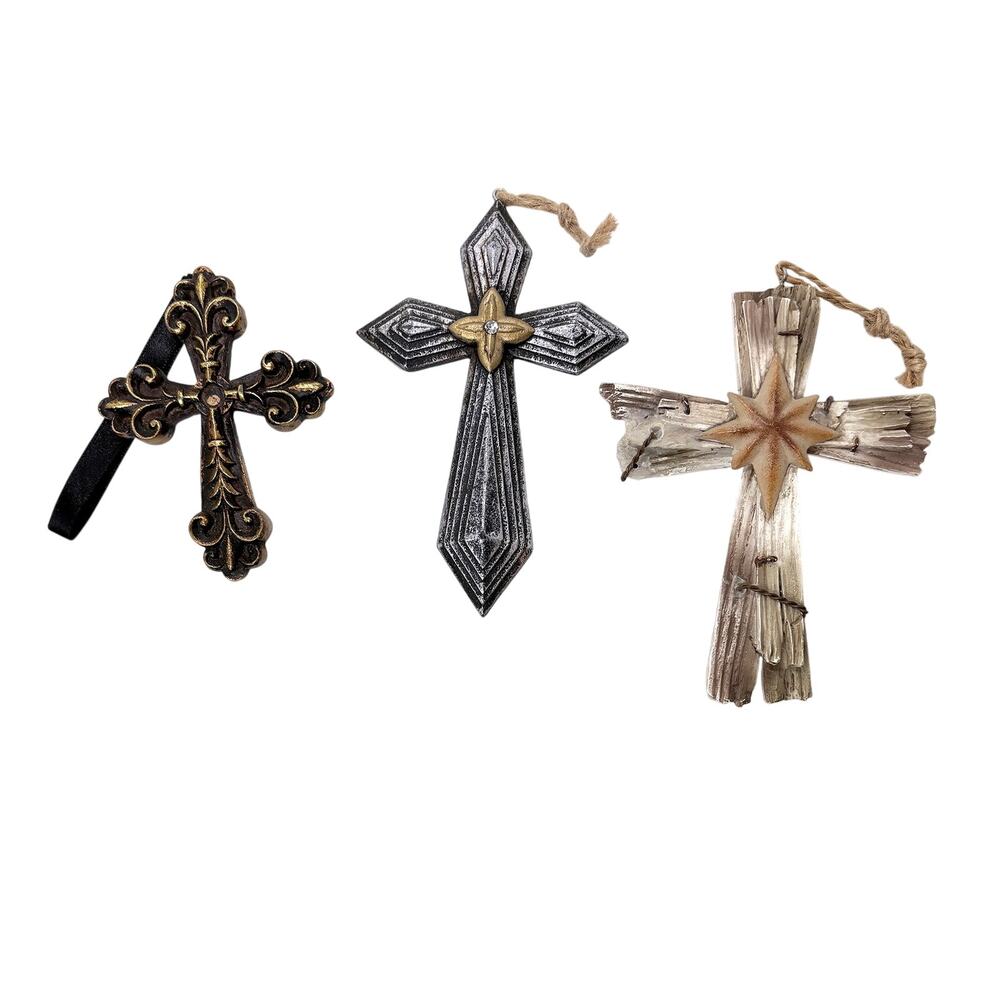 Three Hanging Crosses 4 inch, 5.25 inch And 5 inches Tall
